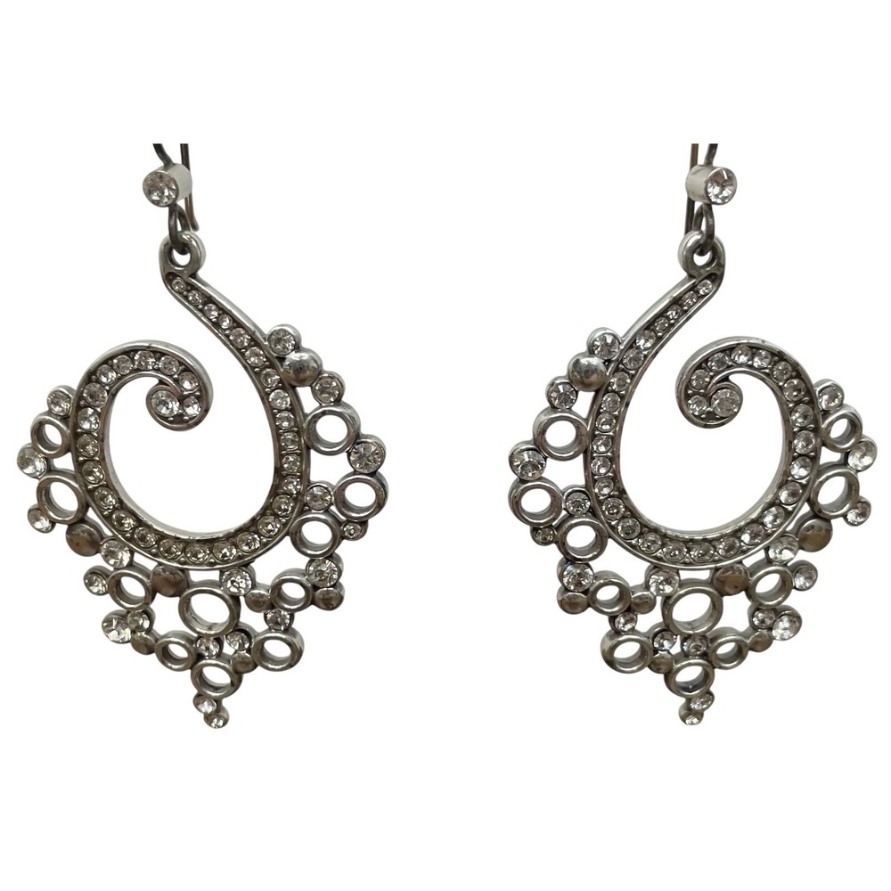Rhinestone Chandelier Earrings Silver Swirl Statement‎ Dangle Boho